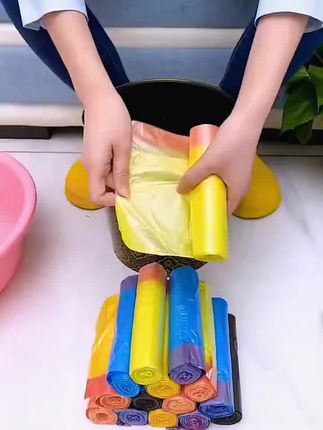 抽绳式垃圾袋,彩色垃圾袋一次性抽绳式塑料袋 #抽绳垃圾袋 #手提垃圾袋