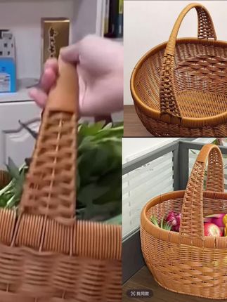 新款手工仿藤编织水果篮购物篮提篮鸡蛋手提菜篮子收纳采摘 #篮子 #菜篮 #好物