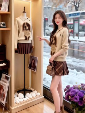 《雨音与毛衣》 秋雨簌簌,敲在巨大的落地窗上。林薇靠在复古钢琴旁,指尖划过琴身的木纹。她身上的小狗毛衣是上周在这家店淘的,憨态可掬的图案总让她想起家里的柯基。 窗外的梧桐叶被雨水打湿,橙黄的颜色格外浓郁。她抬手拨了拨头发,目光落在钢琴上那台复古相机上——那是店主的收藏,据说记录过无数个这样的雨天。 紫色的绣球花在角落静静绽放,和毛衣的暖色调意外和谐。林薇忽然觉得,这个雨天并不寂寥,毛衣的柔软、钢琴的沉郁、雨的轻响,交织成一首独属于她的秋日小调,每一个音符里,都藏着温柔的惬意。#今天穿什么 #高级感穿搭 #新衣服可以治愈各种不开心 #毛衣#小个子穿搭