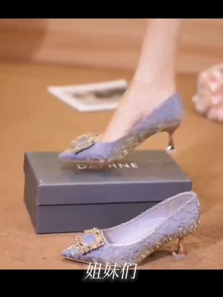 春秋新款时尚水钻气质真软皮女鞋浅口韩版高跟鞋女士高跟女鞋