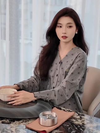 #家乐芬睡衣女春秋款秋季纯棉长袖家居服可爱熊猫慵懒风套装#爆款热卖中