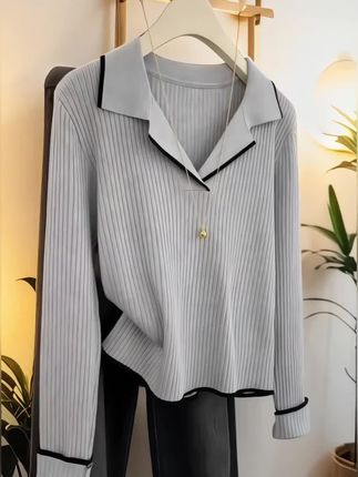 大码polo领打底针织衫女秋季新款胖妹妹洋气百搭宽松显瘦遮肉上衣#针织衫 #遮肉上衣 #打底针织衫