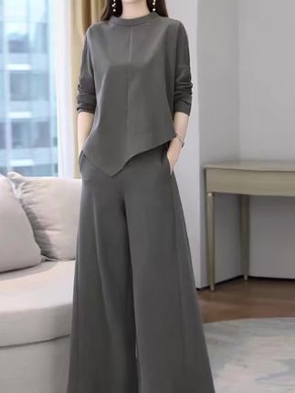 休闲坠感阔腿裤套装女2025年秋装新款大码洋气减龄时尚职业两件套