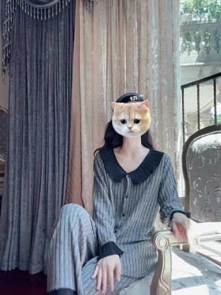 #睡衣家居服 条纹休闲慵懒套装