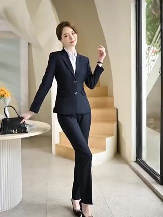 #西装套装女大学生面试职场正装春秋季职业气质高端酒店前台工作服##