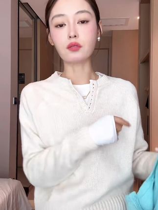 百搭 亨利领插肩长袖套头针织衫舒适休闲百搭上衣女#插肩长袖女#套头针织衫#舒适休闲百搭#秋季长袖t恤 上衣女#亨利领