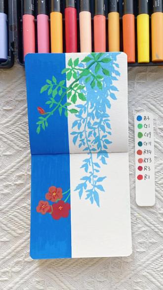 丙烯马克笔·小红花 #丙烯马克笔 #跟着抖音学画画 #抖音艺术 #绘画教程 #风景画