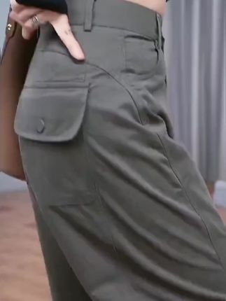 时尚潮流绿色工装裤女秋季美式辣妹休闲裤宽松百搭阔腿裤拖地裤子 #工装裤 #休闲裤 #百搭阔腿裤