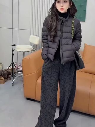 #时尚豹纹弯刀休闲裤2025年秋冬新款加绒高腰裤秋冬高级感穿搭#显瘦显高显腿长