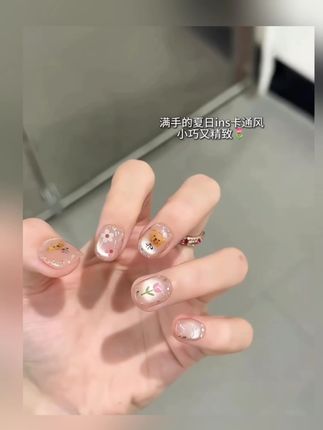 谁能拒绝清透可爱的小熊美甲呢,很适合夏天戴呢!#超好看的美甲 #夏天美甲 #这也太好看了 #穿戴甲 #穿戴甲随意摘戴