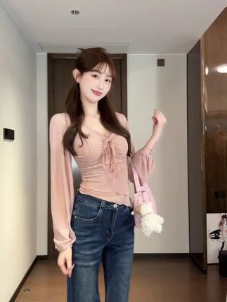 女人味绑带褶皱上衣ZQ 9353#早秋穿搭#秋季穿搭#辣妹风#舒适百搭#时尚穿搭