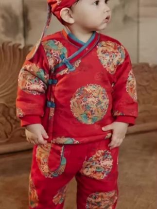 ShiningMoment婴儿秋冬新款套装中国风百日周岁礼汉服红色喜庆#婴幼儿服饰 #秋冬 #周岁礼 #喜庆 #国风