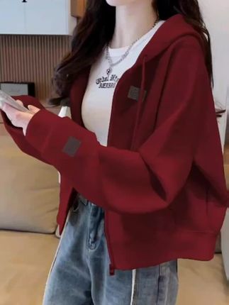 拉夏贝尔韩版短款卫衣外套女2025新款秋季小个子休闲宽松显瘦上衣