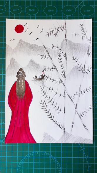 简单易学,古风意境创意画。#手绘教程 #创意画 #灵魂画手 #零基础学画画