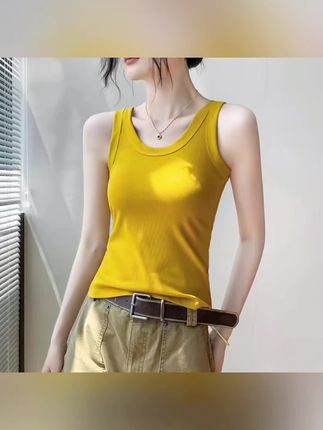 外穿纯色简约圆领吊带背心女夏季 遮副乳衬衫内搭修身显瘦别致上衣