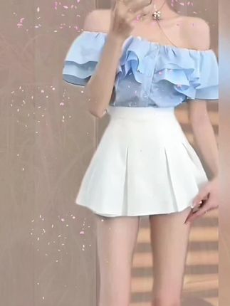 #好物推荐 #好物分享 时尚甜美一字肩短袖荷叶边露肩衬衫上衣新款夏季清凉半身裙女装#时尚洋气百搭 #时尚洋气套装 #洋气时尚穿搭 @DOU+小助手