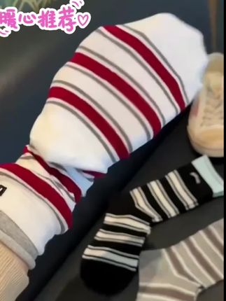 春夏韩系双罗口撞色拼接女中筒堆堆袜子#袜子控 #哎呦喂你袜子真好看 #时尚百搭 #好物推荐 #好物分享