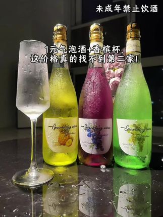 1块钱一瓶 三种口味可选,再送两个香槟杯,青提冰茉莉,清爽蓝莓味,好喝的凤梨味,第二瓶仅需1元!#巨便宜划算 #太划算了吧 #好喝不贵 #微醺时刻 #中秋节快乐