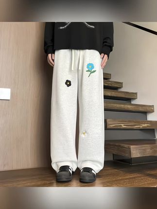 NINEDAO/玖岛秋季美式休闲宽松直筒小花长裤男士潮流百搭ins裤子#休闲裤男 #直筒裤男 #运动裤男 #阔腿裤男