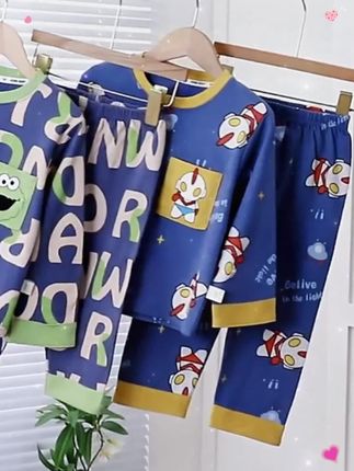 #100%纯棉儿童睡衣男童春秋季纯棉长袖中大童卡通小男孩家居服套装