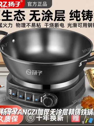扬子YANGZI/加厚无涂层精铸铁锅家用多功能蒸煮一体式电热电炒锅