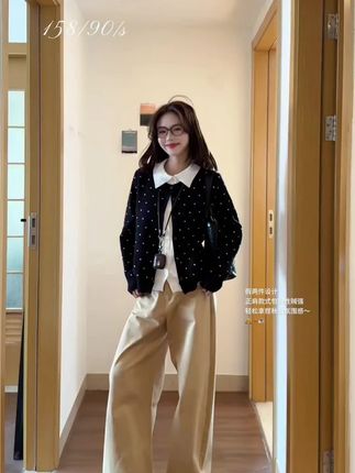 秋季新款韩式高级波点女毛针织衫减龄开衫假两件H607#百搭#秋季穿搭 #针织衫 #两件套 #显瘦穿搭