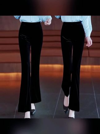 高端金丝绒微喇裤女2025春秋新款气质高腰弹力显瘦黑色喇叭裤子
