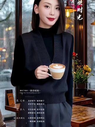 早秋时尚潮流韩版时尚V领针织马甲背心