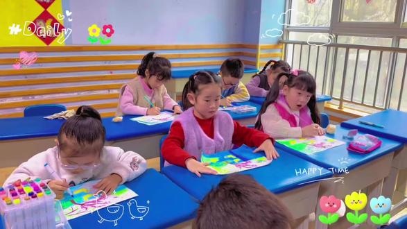 #幼儿园🌸涂涂画画《春江晚景》