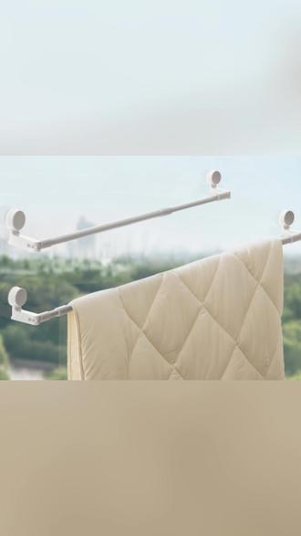 吸盘晾衣架伸缩旋转免打孔家用阳台室内飘窗户隐形晒被子杆 #吸盘晾衣架 #伸缩旋转杆 #隐形晒被杆 #飘窗阳台用