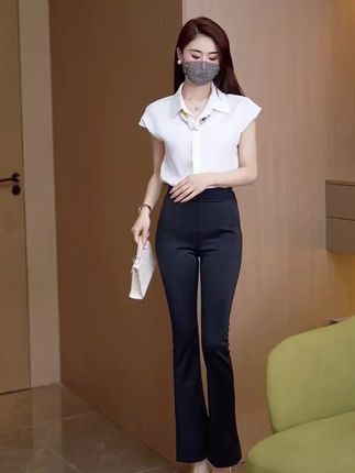 小个子微喇裤女九分2025秋季矮个子长裤高腰显瘦百搭薄款西装裤#早秋中性风穿搭#早秋这样穿包好看的#早秋琥珀系衬衫分享#早秋松弛感穿搭#早秋穿搭微微辣变装