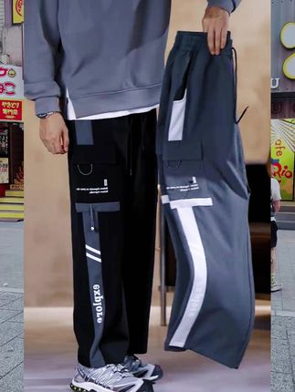 大码美式工装休闲裤子男士宽松直筒春秋季新款潮流阔腿百搭长裤子#男士休闲裤 #百搭裤子 #显高显瘦显腿长 #男生穿搭 #大码男装