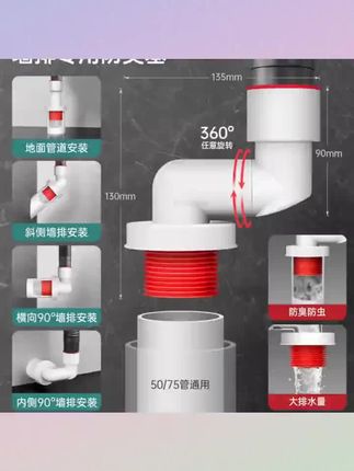 #高性能实用工具 45度90度墙排专用下水器防臭下水管密封圈洗衣机排水管密封塞#下水器 #五金工具 #工具大全 #五金工具优选
