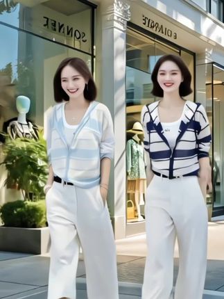 条纹连帽拉链长袖针织开衫 #薄款帽衫休闲显瘦罩衫#穿搭 #通勤搭配 #休闲减龄穿搭 #美不美你说了算