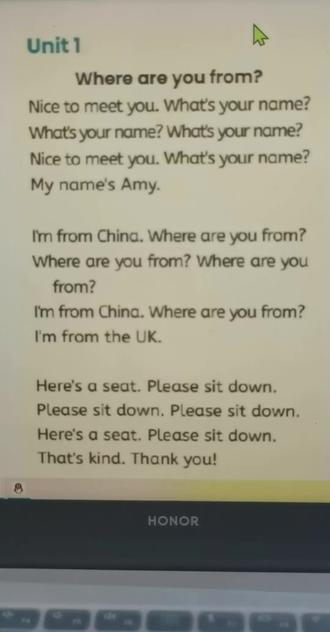 #三年级英语 人教版下册三年级英语第78页Unit 1 歌词 Where are you from?