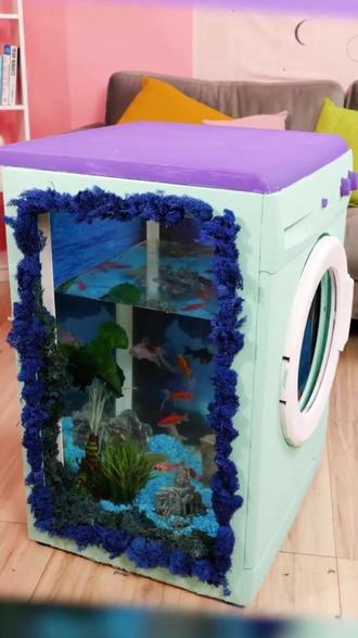 废旧洗衣机改造海报玻璃创意鱼缸#生活实用手工