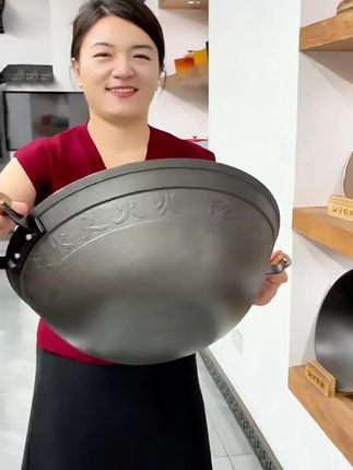加深圆底无涂层双耳大铁锅,铸铁炒锅,燃煤气通用,加厚手工炒菜锅#铁锅 #炒锅 #无涂层不粘锅 #大铁锅 #超便宜超划算