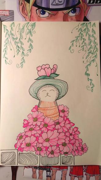 太喜欢@妞妞与乖乖 的创意了!戴着花帽穿花裙的可爱猫咪#手绘画 #小猫 #禅绕画 #拒绝焦虑做好自己 哈哈,我这个算是二创了吧😌😌😌
