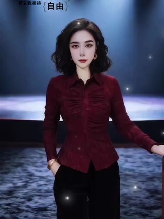 新款翻领洋气百搭气质长袖提花小衫显瘦时尚女士打底衫#谁穿谁好看 #引领时尚潮流