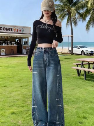 谁懂一条高腰阔腿裤的含金量!!!#遮肉遮胯显瘦 #梨形身材穿搭 #适合梨形女孩的显瘦牛仔裤推荐 #简约大气