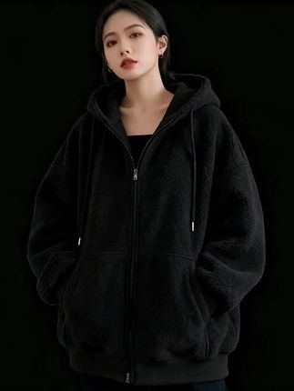 加绒加厚大码外套女秋冬oversize宽松拉链开衫卫衣潮流连帽上衣女#辣妹穿搭 #拍照技巧 #穿搭分享 #每日分享