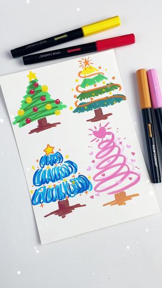 不同圣诞树画法,小白也容易上手,你喜欢哪一个呢? #四颗糖丙烯马克笔 #四颗糖直液式丙烯马克笔#圣诞树绘画 #一起学画画 #手绘