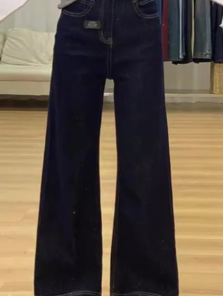 丹宁深蓝微喇牛仔裤女2025早秋新款复古小众高腰显瘦垂感拖地裤子 #显高显瘦显腿长 #高端大气 #时尚牛仔裤 #百搭牛仔裤 #多色可选