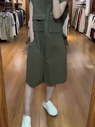 女森说透气工装连体裤女夏季新款收腰宽松洋气显瘦休闲短裤套装
