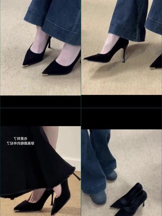 新款气质百搭性感细跟单鞋尖头时尚女士防踢简约浅口高跟鞋防踢