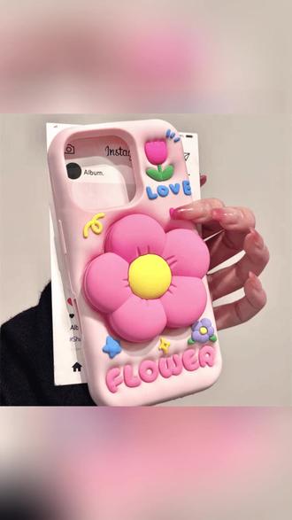 适用苹果oppo华为vivo小米|粉色花朵支架iPhone17p卡通硅胶手机壳#手机壳 #支架手机壳 #手机壳推荐 #苹果手机壳 #硅胶手机壳
