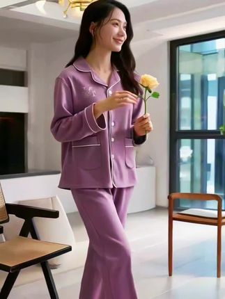 秋冬季新款加厚保暖长袖休闲加大码可外穿家居服#宅家睡衣秀 #家居服套装 #睡衣家居服