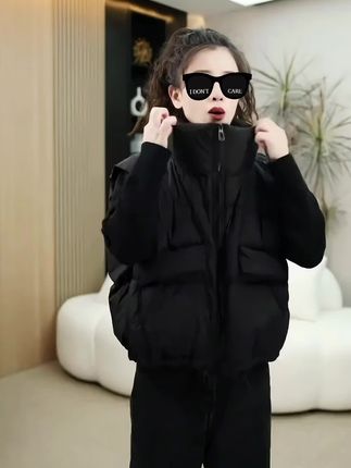 2025新款欧货女冬季时尚马甲立领坎肩短款保暖马夹秋冬小个子