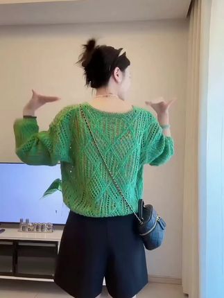 早秋新款气质长袖针织时尚宽松套头镂空V领百搭上衣#2025爆款 #爆款