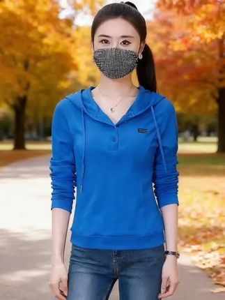 显高显瘦纯色长袖连帽卫衣T恤女秋季新款女士时尚减龄洋气衣服女#幼儿鞋的钩织教程 #时尚穿搭时尚穿搭时尚 #健身穿搭 #健身